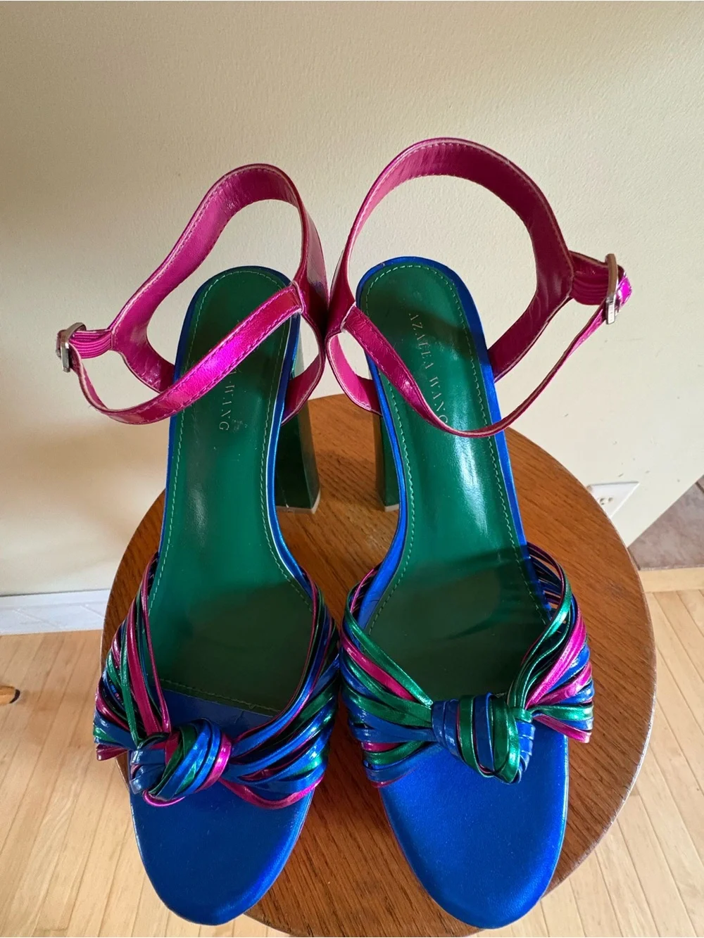 Azalea Wang Aria Multi Metallic Platform Heels Size 8 Pink Green Blue